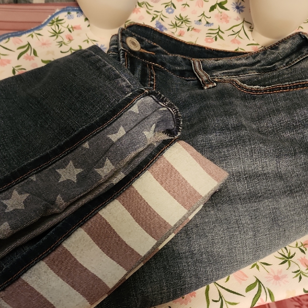 Plus Size Silver Jeans Dark Wash Ankle Jeans with Star and Stripe Accents